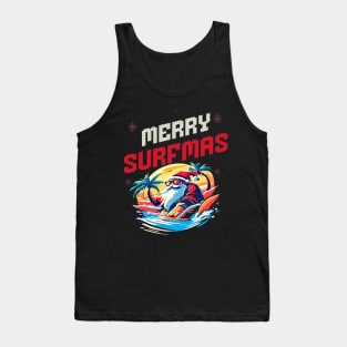 Merry Surfmas, Santa Waving, Christmas, Surf Gift, Santa Gift Tank Top